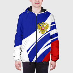 Куртка с капюшоном мужская Герб России на абстрактных полосах, цвет: 3D-черный — фото 2