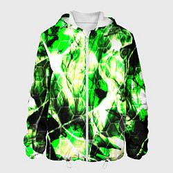 Куртка с капюшоном мужская Зелёные узоры джунгли, цвет: 3D-белый