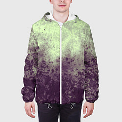 Куртка с капюшоном мужская Абстракция - фиолетовые пятна на зеленом фоне, цвет: 3D-белый — фото 2