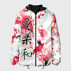 Куртка с капюшоном мужская Японский стиль иероглифы, цвет: 3D-черный