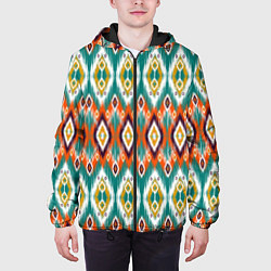 Куртка с капюшоном мужская Орнамент икат - имитация аткласной ткани, цвет: 3D-черный — фото 2