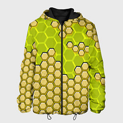 Куртка с капюшоном мужская Жёлтая энерго-броня из шестиугольников, цвет: 3D-черный
