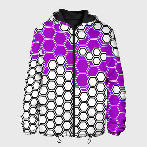 Мужская куртка Фиолетовая энерго-броня из шестиугольников / 3D-Черный – фото 1