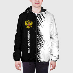 Куртка с капюшоном мужская Фехтовальщик из России и герб РФ по-вертикали, цвет: 3D-черный — фото 2