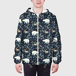 Куртка с капюшоном мужская Акварельные медведи и олени, цвет: 3D-белый — фото 2