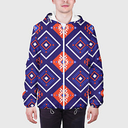 Куртка с капюшоном мужская Этнические ромбы в контрасте, цвет: 3D-белый — фото 2