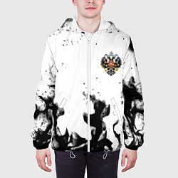 Куртка с капюшоном мужская Герб РФ огненный стиль чернобелый, цвет: 3D-белый — фото 2