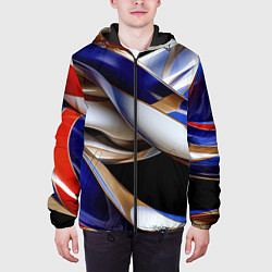 Куртка с капюшоном мужская Синие и белые волны абстракт, цвет: 3D-черный — фото 2