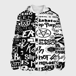 Куртка с капюшоном мужская Логотипы лучших групп черно белый, цвет: 3D-белый