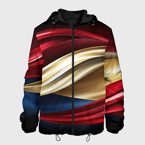 Мужская куртка Золотые и красные волны абстракции / 3D-Черный – фото 1