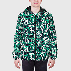Куртка с капюшоном мужская Символы каракули, цвет: 3D-черный — фото 2