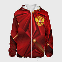 Мужская куртка Золотой герб России на красной абстракции