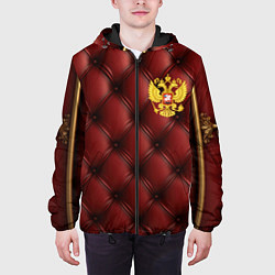 Куртка с капюшоном мужская Золотой герб России на красном кожаном фоне, цвет: 3D-черный — фото 2