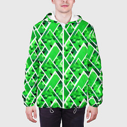 Куртка с капюшоном мужская Зелёные треугольники и белые полосы, цвет: 3D-белый — фото 2