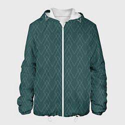 Куртка с капюшоном мужская Зелёный геометричные линии, цвет: 3D-белый