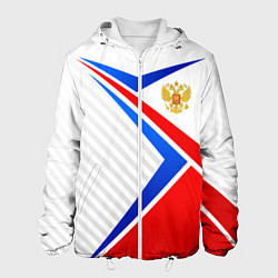 Куртка с капюшоном мужская Герб РФ - классические цвета флага, цвет: 3D-белый