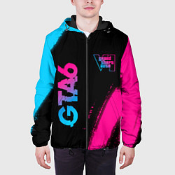 Куртка с капюшоном мужская GTA6 - neon gradient вертикально, цвет: 3D-черный — фото 2