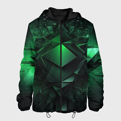Мужская куртка Зеленая и черная абстракция геометрическая / 3D-Черный – фото 1
