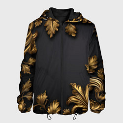 Куртка с капюшоном мужская Золотые объемные листья, цвет: 3D-черный