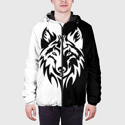 Куртка с капюшоном мужская Волк чёрно-белый, цвет: 3D-черный — фото 2