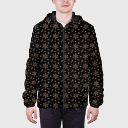 Куртка с капюшоном мужская Узор из персиковых снежинок на черном, цвет: 3D-черный — фото 2