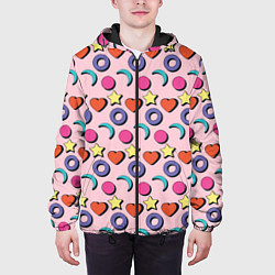 Куртка с капюшоном мужская Современный узор с сердечной звездой и кругом, цвет: 3D-черный — фото 2
