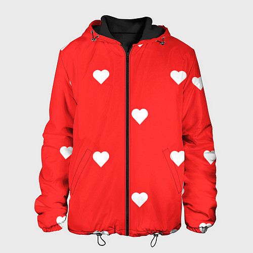 Мужская куртка Белые сердца на красном фоне / 3D-Черный – фото 1