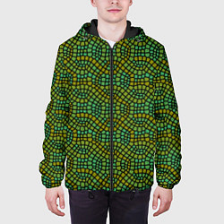Куртка с капюшоном мужская Салатовый витражный паттерн, цвет: 3D-черный — фото 2