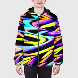 Куртка с капюшоном мужская Экспрессивная неоновая абстракция, цвет: 3D-черный — фото 2