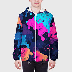 Куртка с капюшоном мужская Яркие кислотные разноцветные пятна в виде камуфляж, цвет: 3D-белый — фото 2
