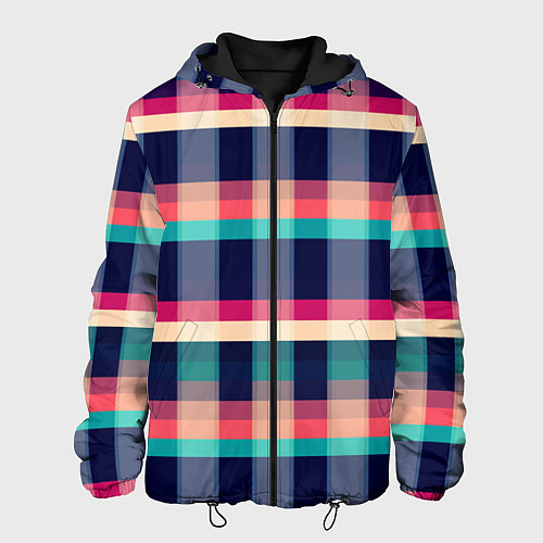 Мужская куртка Клетка: синий и розовый с бирюзовым / 3D-Черный – фото 1