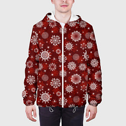Куртка с капюшоном мужская Snowflakes on a red background, цвет: 3D-белый — фото 2
