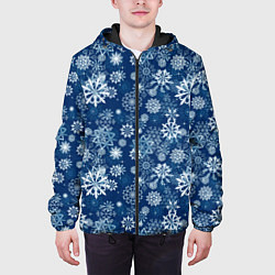 Куртка с капюшоном мужская Snowflakes on a blue background, цвет: 3D-черный — фото 2