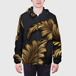 Куртка с капюшоном мужская Золотые узоры в виде листьев, цвет: 3D-черный — фото 2