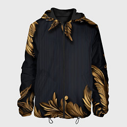 Куртка с капюшоном мужская Золотые объемные листья на черном, цвет: 3D-черный