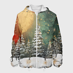 Куртка с капюшоном мужская Большая луна и новогодний лес, цвет: 3D-белый