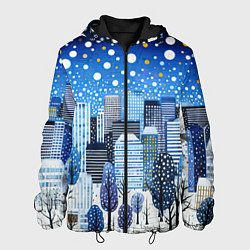 Куртка с капюшоном мужская Новогодний синий ночной город, цвет: 3D-черный