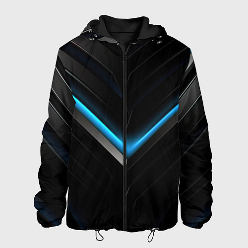 Мужская куртка Черная абстракция с синим неоновым ярким свечением / 3D-Черный – фото 1