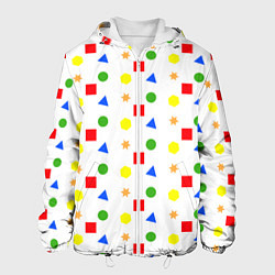 Куртка с капюшоном мужская Разноцветные геометрические фигурки, цвет: 3D-белый
