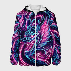 Куртка с капюшоном мужская Neon Japanese dragon - irezumi, цвет: 3D-белый