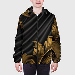Куртка с капюшоном мужская Лепнина золотые узоры на черной ткани, цвет: 3D-черный — фото 2