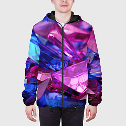 Куртка с капюшоном мужская Розовые и синие битые стекла, цвет: 3D-черный — фото 2