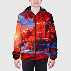 Куртка с капюшоном мужская Город в стиле майнкрафт, цвет: 3D-черный — фото 2