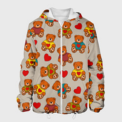Куртка с капюшоном мужская Мишки в свитерах и сердечки, цвет: 3D-белый