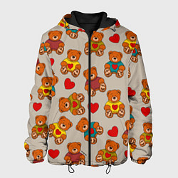 Куртка с капюшоном мужская Мишки в свитерах и сердечки, цвет: 3D-черный