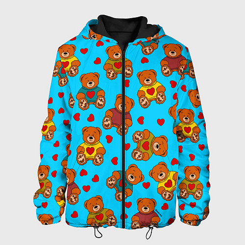 Мужская куртка Мишки в цветных свитерах и сердечки / 3D-Черный – фото 1