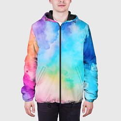 Куртка с капюшоном мужская Цветные разводы акварели, цвет: 3D-черный — фото 2
