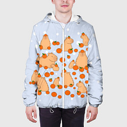 Куртка с капюшоном мужская Мем капибара и мандарины, цвет: 3D-белый — фото 2