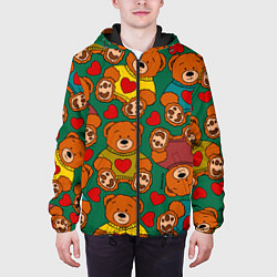 Куртка с капюшоном мужская Игрушки мишки в цветных свитерах и сердца, цвет: 3D-черный — фото 2