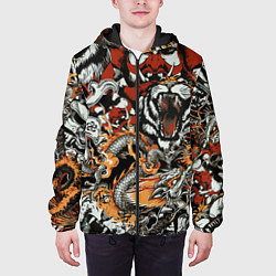 Куртка с капюшоном мужская Самурай дракон и тигр, цвет: 3D-черный — фото 2